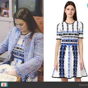 YIGAL AZROUEL Jacquard Knit Fit & Flare Dress Black/Blue/ White Sz XS
